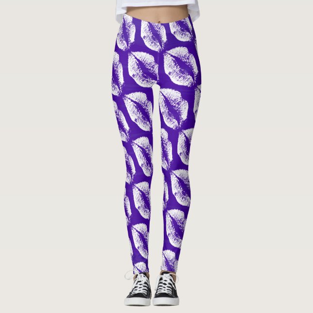 White Läppar Modern Lila Leggings (Framsida)
