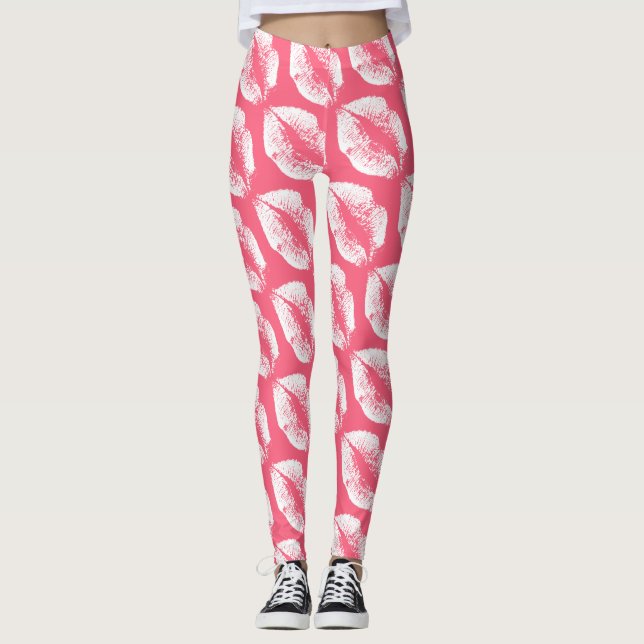 White Läppar Modern Rosa Leggings (Framsida)