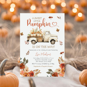 White Lastbil Pumpkin Baby Shower Höst löv Inbjudningar
