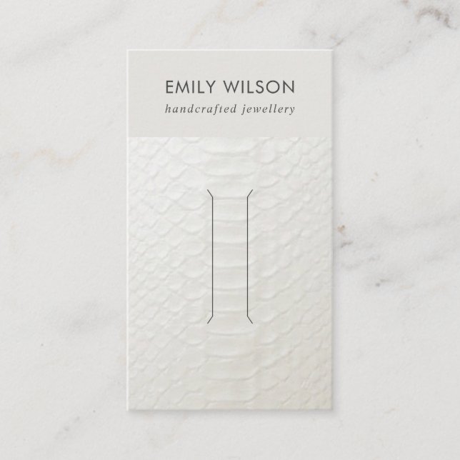 WHITE LEATHER STRUKTUR HAIR CLIP VISNING CARD VISITKORT (Framsida)