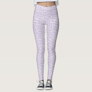 White Leopard Patterned Pastel Lila Leggings
