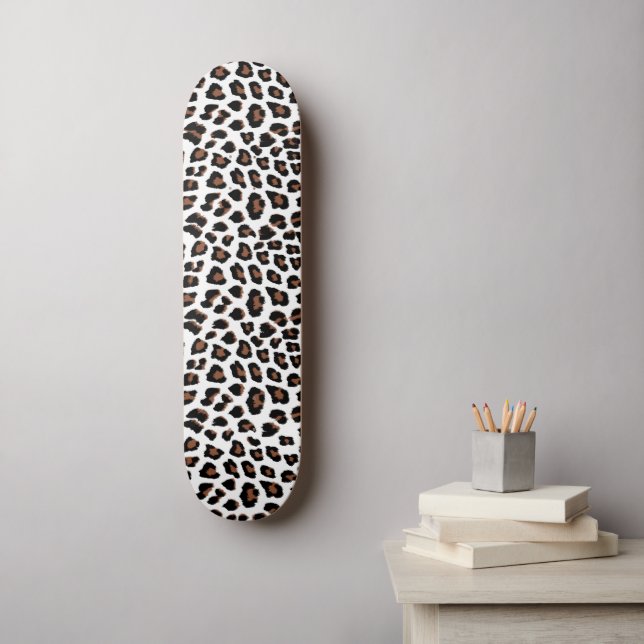 White Leopard Print Mini Skateboard Bräda 18,5 Cm (Väggkonst)