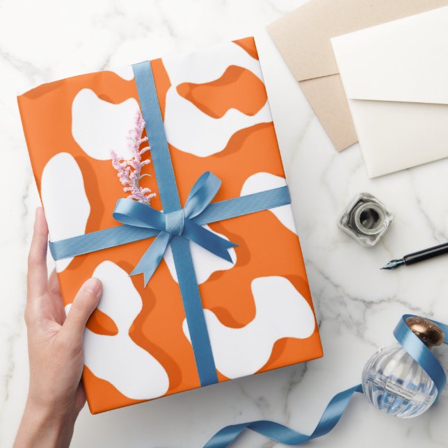 White Leopard Print Orange Presentpapper (Gifting)