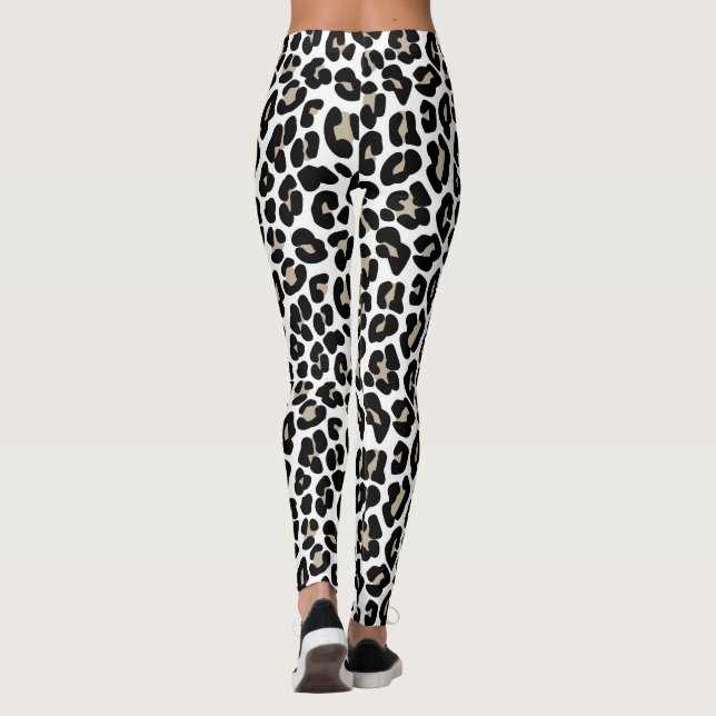 White Leopard Skin Vild katt Animal Print Mönster Leggings (Baksida)