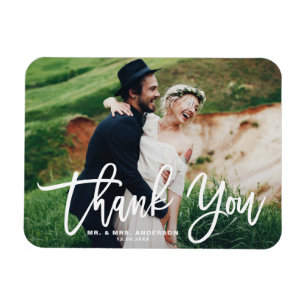 White Lettering Modern Photo Bröllop Tack Magnet