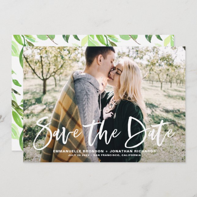 White Lettering Photo Spara datum meddelande Inbjudningar (Fram/baksida)