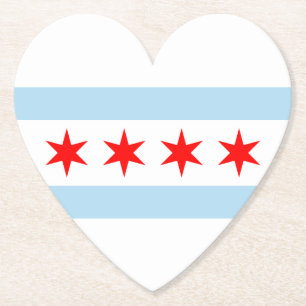 White Light Blue Red Stars Chicago Flagga Heart Underlägg Papper