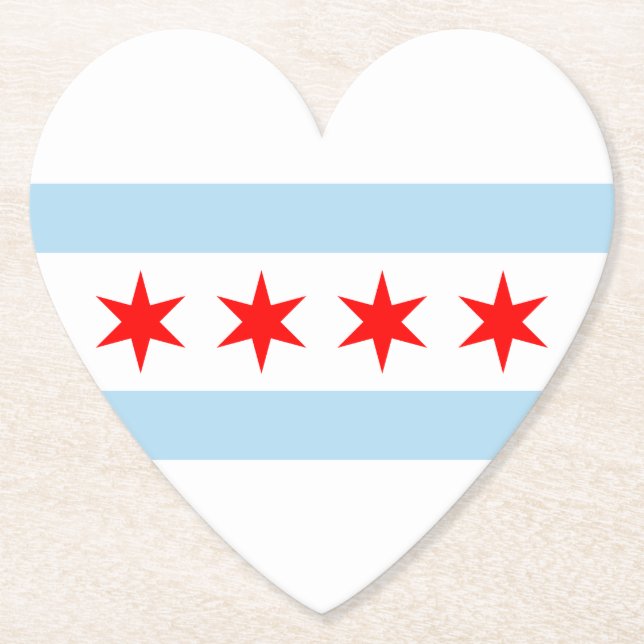 White Light Blue Red Stars Chicago Flagga Heart Underlägg Papper (Framsida)