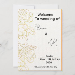 White & Light Gold Elegant Wedding Invitation Inbjudningar
