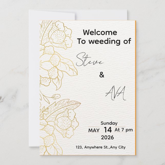 White & Light Gold Elegant Wedding Invitation Inbjudningar (Framsida)