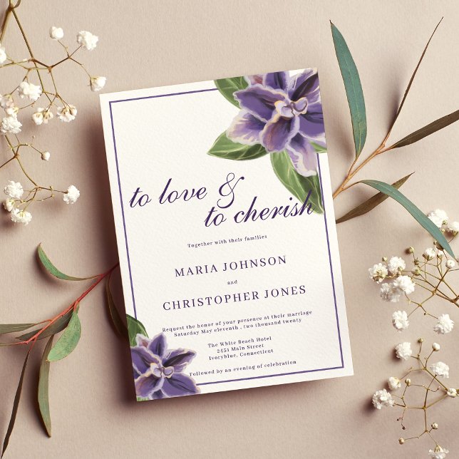 White lila lavender mynta orchid blommigt bröllop inbjudningar (White purple lavender mint orchid floral wedding)