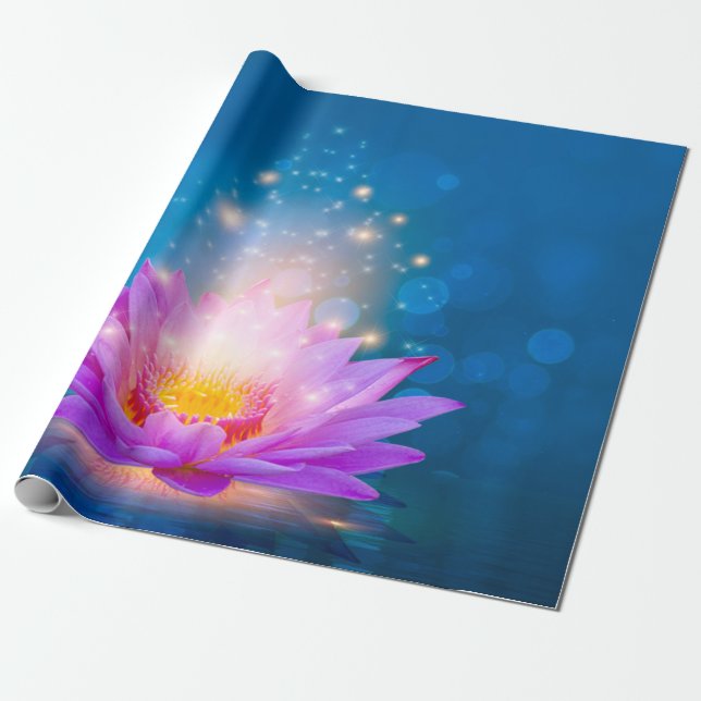White Lila Lotus Flower Zen Blue Presentpapper (Utrullad)