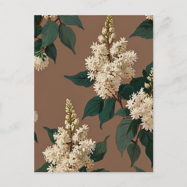 White Lilac Flowers on Brown Vykort (Framsida)