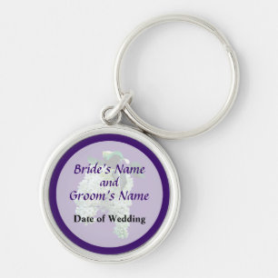White Lilacs Wedding Favors Rund Silverfärgad Nyckelring