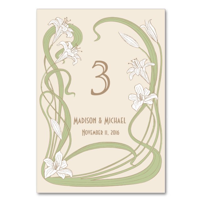 White Lilies Bröllop Bord Card Bordsnummer (Framsidan)