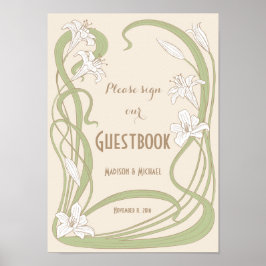 White Lilies Bröllop Guestbook-tecken Poster
