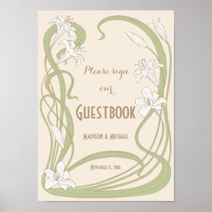 White Lilies Bröllop Guestbook-tecken Poster