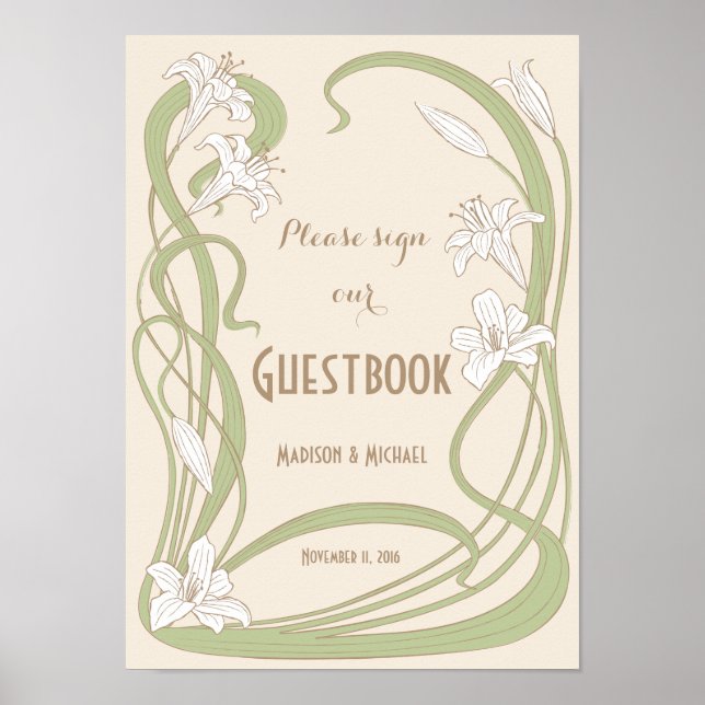 White Lilies Bröllop Guestbook-tecken Poster (Framsidan)