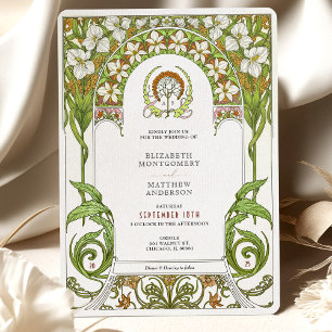 White Lilies & Daffodils Art nouveau Bröllop Inbjudningar