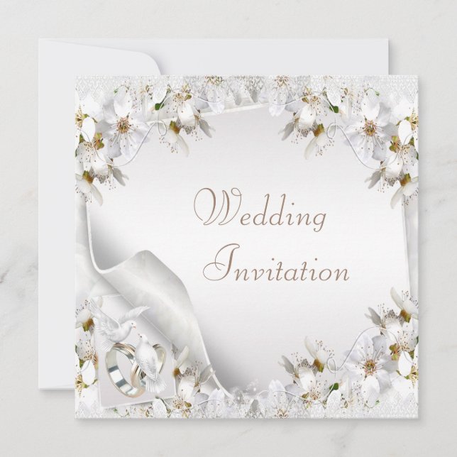 White Lilies, Doves & Bröllop Bands Wedding bjudan Inbjudningar (Framsida)