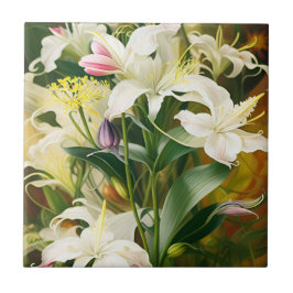 White Lilies in Bloom Kakelplatta