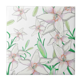 White Lilies Kakelplatta