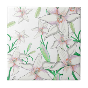 White Lilies Kakelplatta