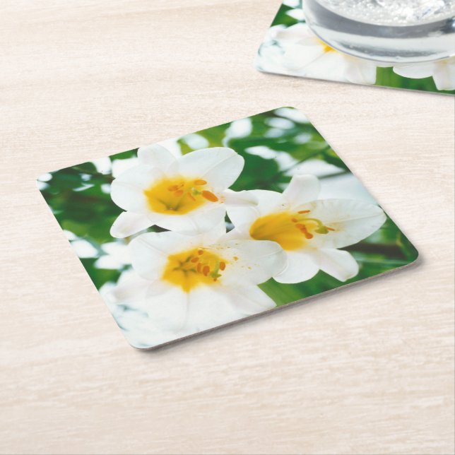 White Lilies - Lily Flower Lilium candidum Underlägg Papper Kvadrat (Vinklad)