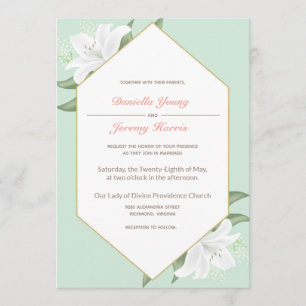 White Lilies & Mild Mint Wedding bjudande Inbjudningar