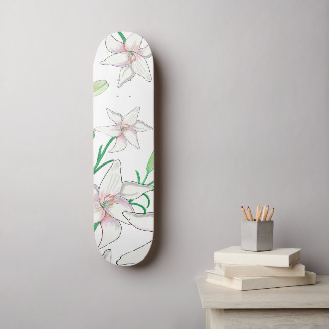 White Lilies Mini Skateboard Bräda 18,5 Cm (Väggkonst)