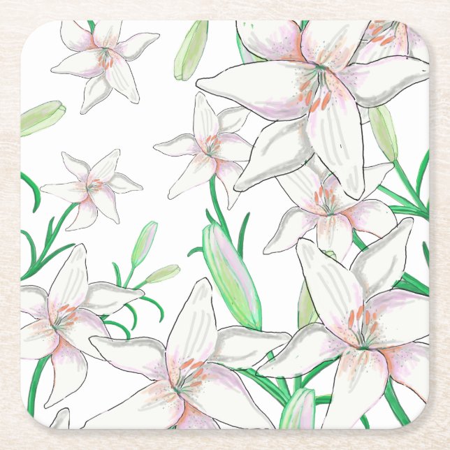 White Lilies Underlägg Papper Kvadrat (Framsidan)