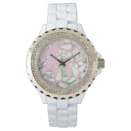 White Lillies på Rosa Background Illustration Armbandsur