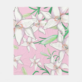 White Lillies på Rosa Background Illustration Fleecefilt