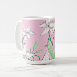 White Lillies på Rosa Background Illustration Kaffemugg