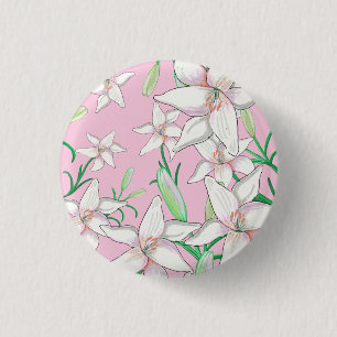 White Lillies på Rosa Background Illustration Knapp