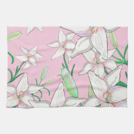 White Lillies på Rosa Background Illustration Kökshandduk