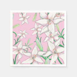 White Lillies på Rosa Background Illustration Pappersservett