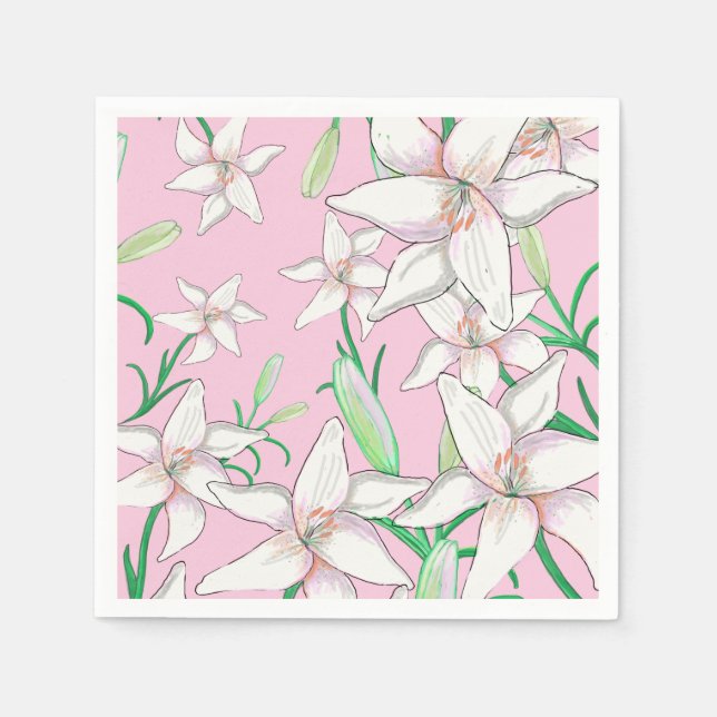 White Lillies på Rosa Background Illustration Pappersservett (Framsidan)