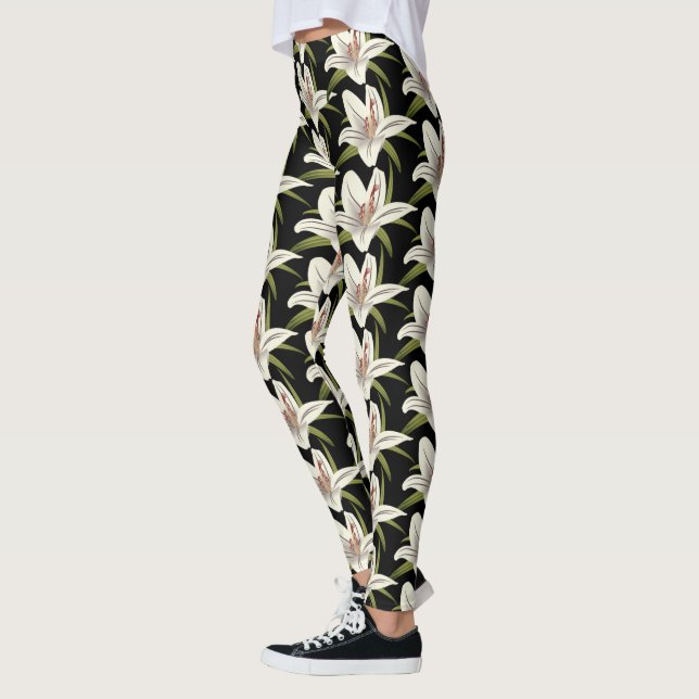White Lilly Blommigt Leggings (Vänster)