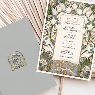 White Lily Art nouveau Bröllop Inbjudningar