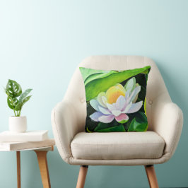 White Lily-blomman på grönt löv Kudde