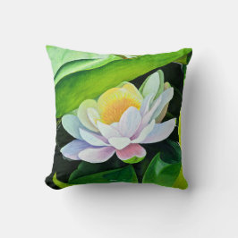 White Lily-blomman på grönt löv Kudde