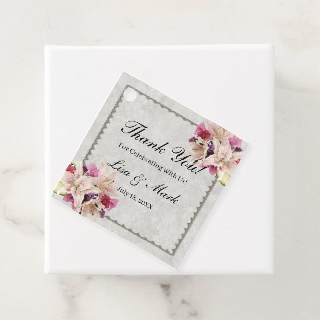 White Lily Blommigt Marble WedFavor Märkre Gåvor Etiketter (På plats)