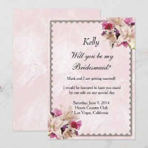 White Lily Blommigt Rosa Marble Bröllop Bridesmaid Inbjudningar