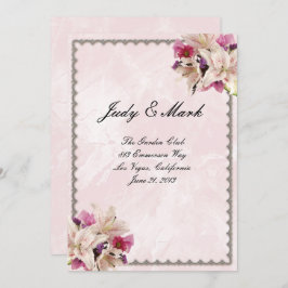 White Lily Blommigt Rosa Marble Bröllop Menu Card Inbjudningar