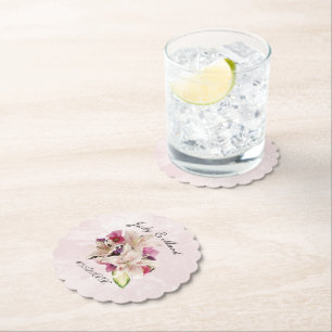 White Lily Blommigt Rosa Marble Bröllop Underlägg Papper