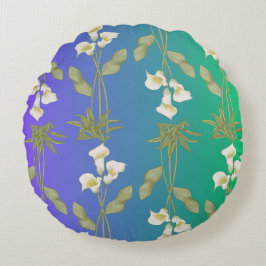 White Lily-blommönster Rund Kudde