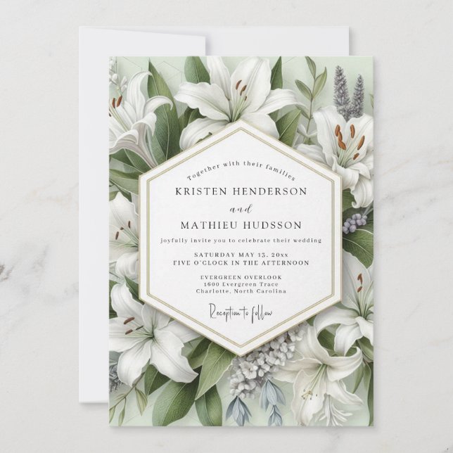 White Lily Botanical Romance Wedding Inbjudningar (Framsida)