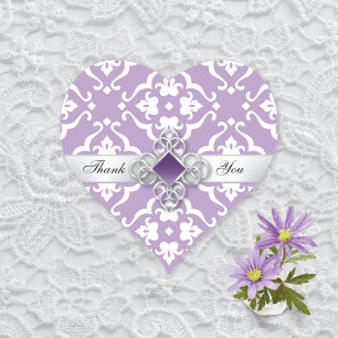 White Lily Damask Pattern Bröllop Tack Hjärtformat Klistermärke
