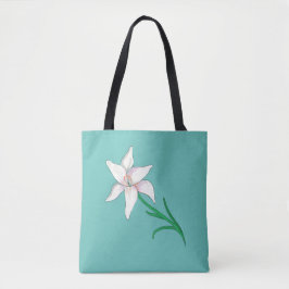 White Lily Flower Mint Grönt Tygkasse